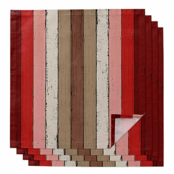 Boanket Red Pink Cloth Napkins Set of 4, Holiday Napkins for Baby Shower, Farmhouse Wood Grain Vintage Brown Striped Washable Reusable Dinner Napkins for Cocktail Wedding Party, 20 x 20 Inch