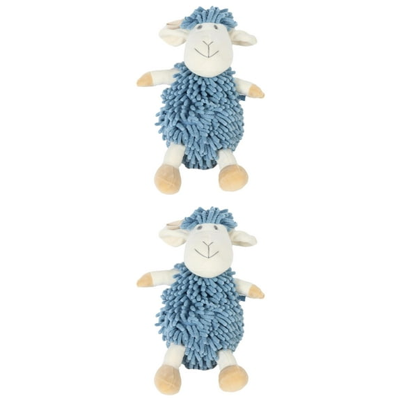 NOMADIC NOOK 2 Pack Cute Sheep Chenille Decorative Hand Towels Cartoon Animal Hanging Fuzzy Ball 9" x 13" Blue
