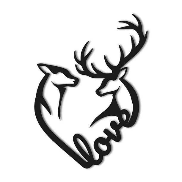 Deer in Heart Metal Love Wall Sign | Cabin Decor with Doe and Buck In Heart  with Love Sign | True Love Sign for Husband Wife | Hanging Laser Cut  Decorative Home