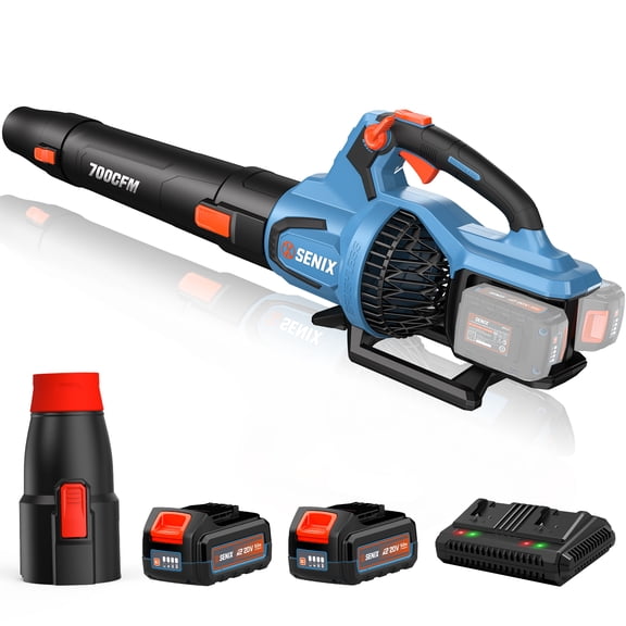 SENIX 40V Max Brushless Leaf Blower, 700 CFM 145 MPH, Variable Speed & Cruise Control, 2 x 4.0Ah Batteries and Dual-Port Charger Included