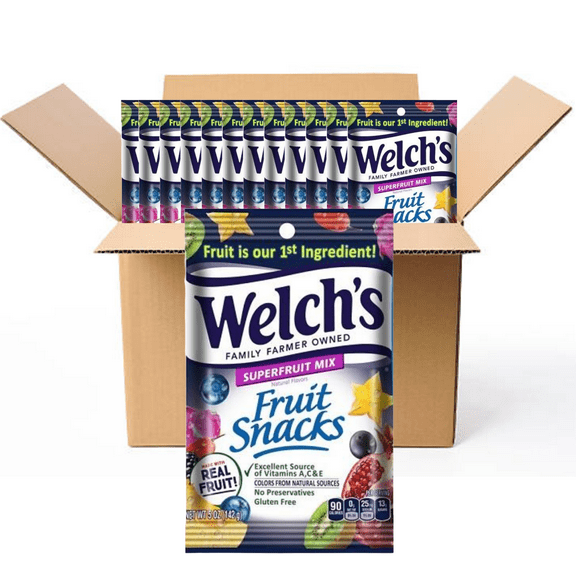 Welch’s Fruit Snacks Superfruit Mix – 12 Pack, 5 oz Bags, Made with Real Fruit, Gluten Free