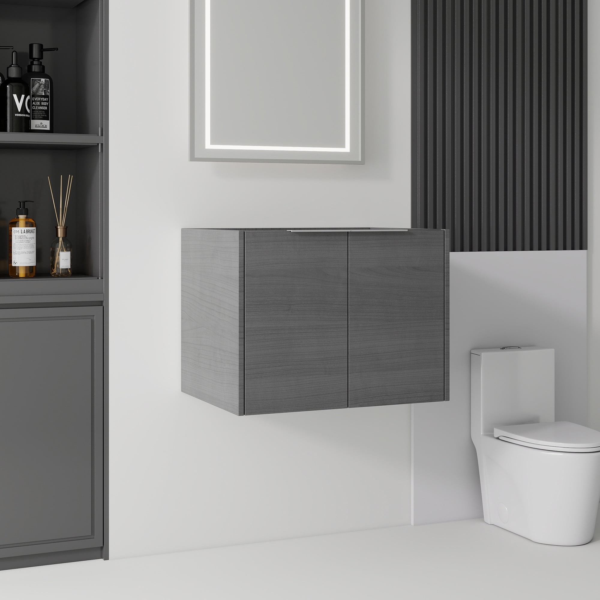 Leumius 24" Floating Bathroom Vanity Cabinet,Soft-Close Double Doors,Wall-Mounted,Cabinet Only,Grey
