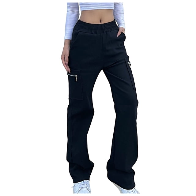 Timegard Pantalon Cargo pour Femmes, Taille Élastique, Jambe Droite, Randonnée, Plein Air, Pantalon Ample avec Poches
