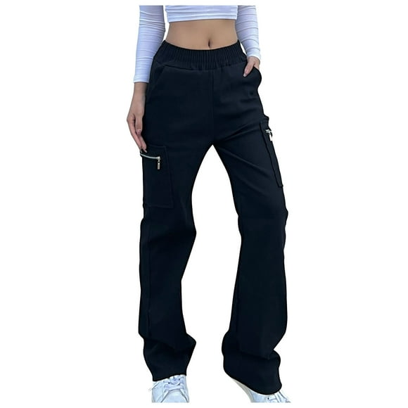 Timegard Cargo Pants for Women Elastic Waisted Straight Leg Hiking Outdoor Loose Trousers with Pockets