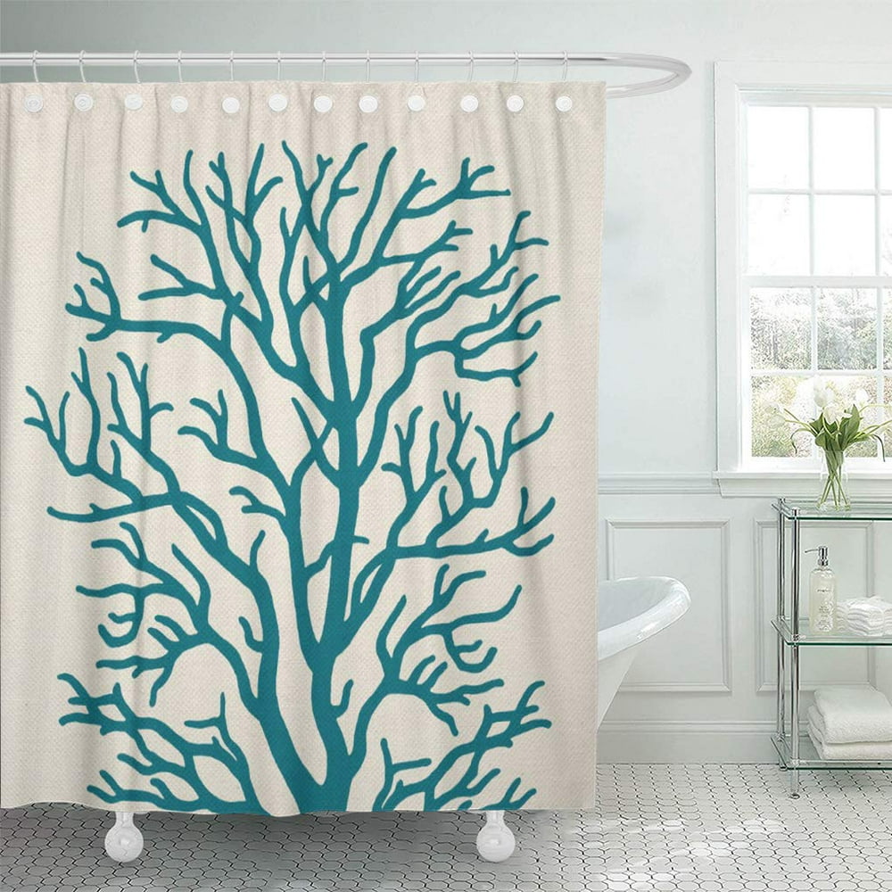 CYNLON Reef Coral Tree in Teal Branches Nautical Tropical Sea Bathroom