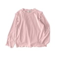 thumbnail image 5 of Xudanell Girls Lettuce Edge Trim Crewneck Long Sleeve Slim Fit Shirt Toddler Basic Ribbed Knit Tee Ruffle Shoulder Tops Size 5-6 Years, 5 of 9