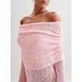 thumbnail image 4 of Women'S Off Shoulder Mini Skirt Bodycon Long Sleeve Crochet Out Going Mesh Elegant Sweater Dress Pink M, 4 of 8