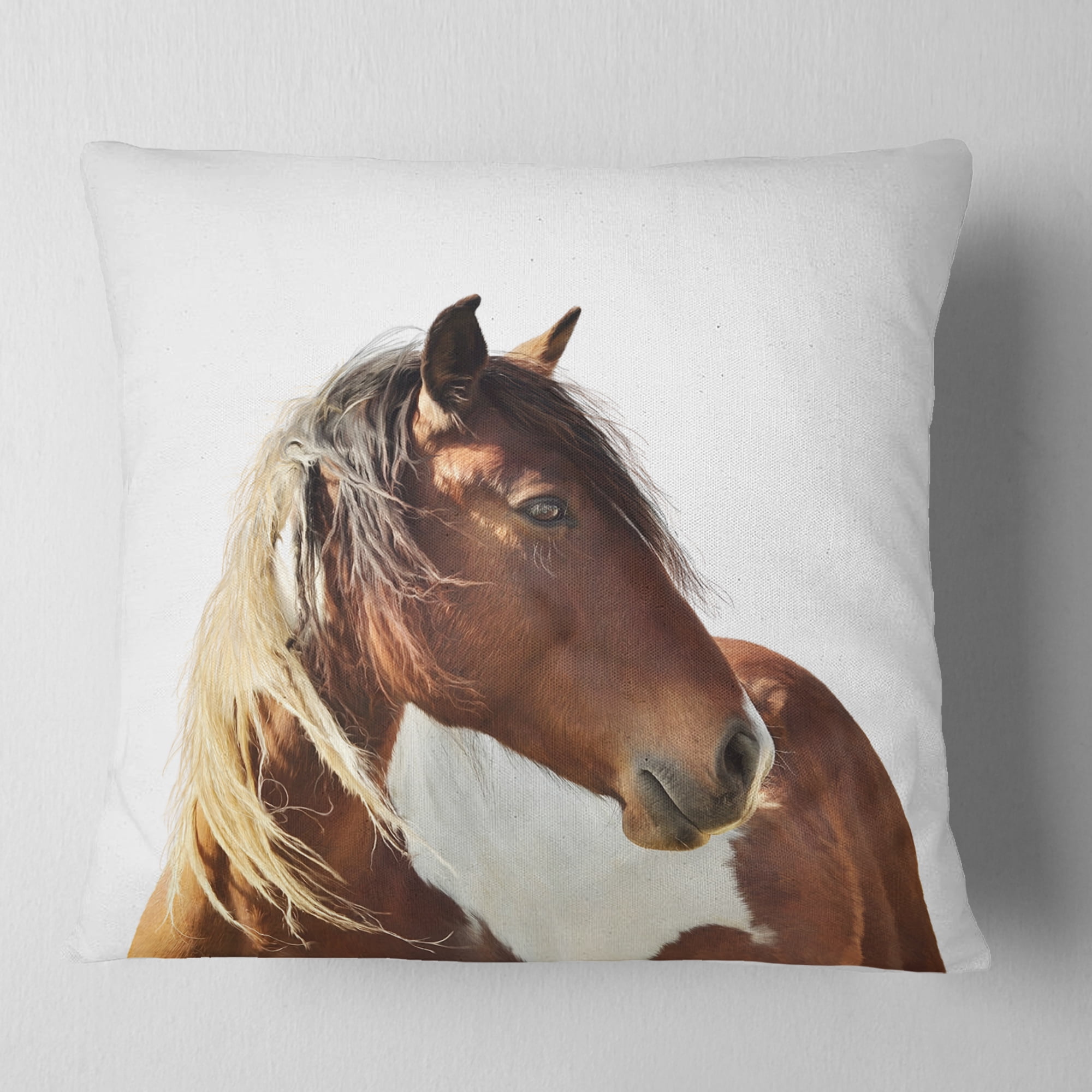 Designart Large Brown Horse Illustration - Animal Throw Pillow - 16x16