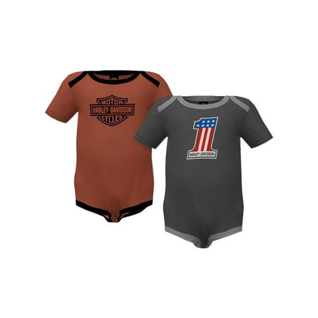

Harley-Davidson Baby Boys 2-Pack Colorblock Creeper Set - Gray/Orange (9/12M) Harley Davidson