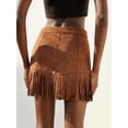 thumbnail image 6 of Women'S Suede Fringe Cowgirl Skirts Country Concert Outfit Western High Waisted Mini Skirt Western Caramel Color S, 6 of 9