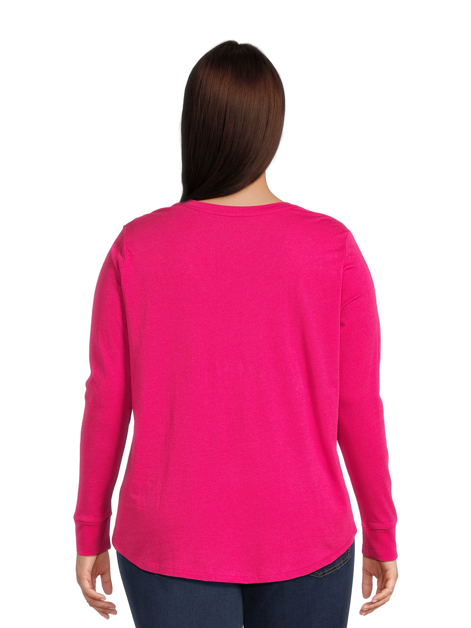 Terra & Sky Women's Plus Size Long Sleeve V-Neck T-Shirt, 2-Pack