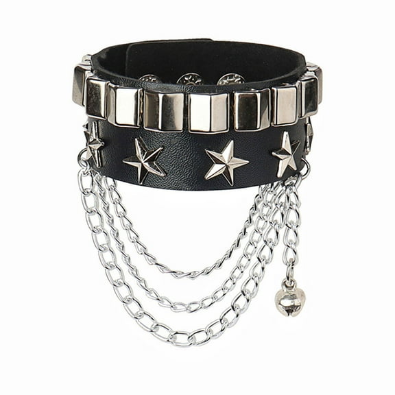 Punk Rock Wrap PU Leather Men Vintage Star Spikes Rivet Gothic Wide Cuff Bracelets For Women Jewelry