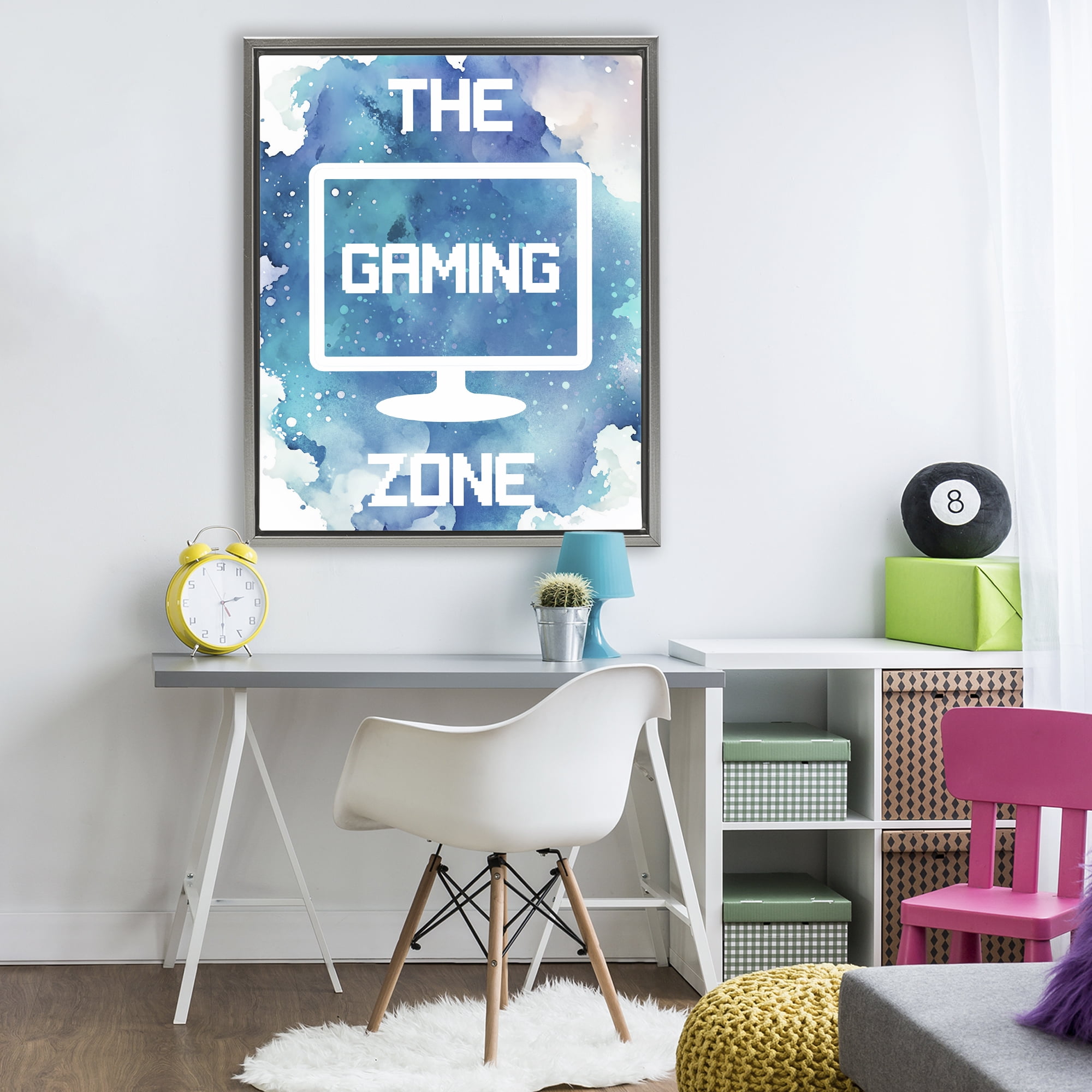 Gaming Zone Moniter Gray Framed Floater Canvas Wall Art, design by Marcus Prime