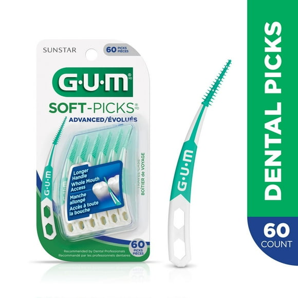 GUM® Soft-Picks® Advanced Dental Picks, Curved Design, Precision Control, Travel Case, 60 Picks