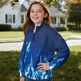 thumbnail image 3 of Uorisanigo Girls Half Zipper Sweatshirts Fall Spring Outfits Clothes Blue Fire Print Long Sleeve Pullover Top Oversized Drop Shoulder Cropped Pullover Hoodies for Teen Girl, 3 of 7