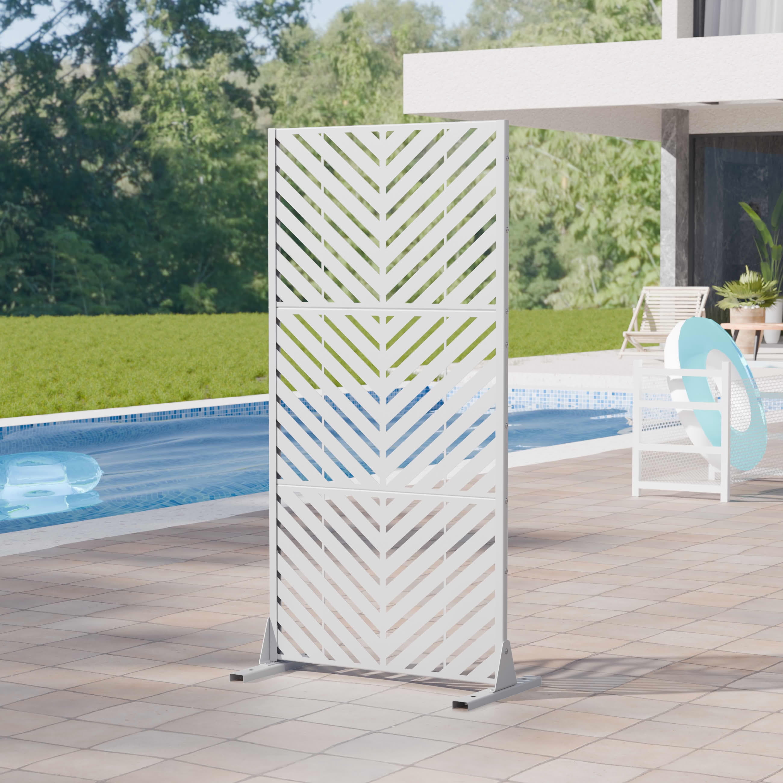 MAYEERTY 2-Piece Outdoor Metal Privacy Screen 5ft White, 3-Panel Parallel Decorative Screen, Rust-Resistant for Patio
