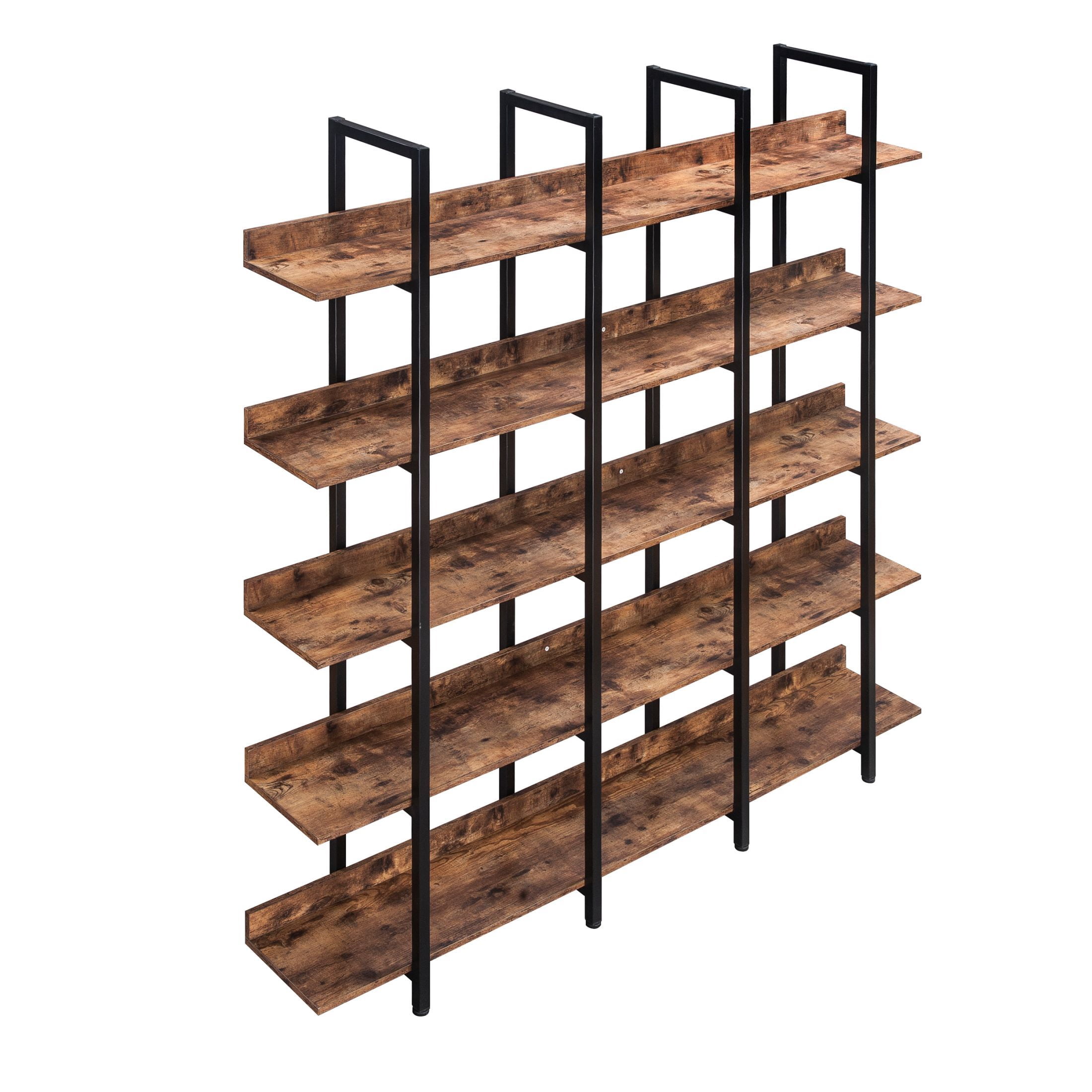 AENKYO 5-tier Bookcase with Open Shelves, Metal frame Shelf Room Divider for Books, Plants, Brown