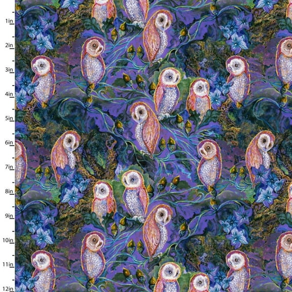 Love is All Around Owlet Brood Purple Cotton Fabric