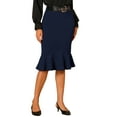 thumbnail image 4 of INSPIRE CHIC Fishtail Mermaid Skirt for Women's High Waisted Peplum Midi Pencil Skirt Work Business Skirt with Belt M Deep Blue, 4 of 6