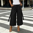 thumbnail image 2 of hlysgo Women's Capri Pants Baggy Cargo Wide Leg Cropped Pant Drawstring Casual Jogger Trousers with 4 Pockets Black,2xL, 2 of 6