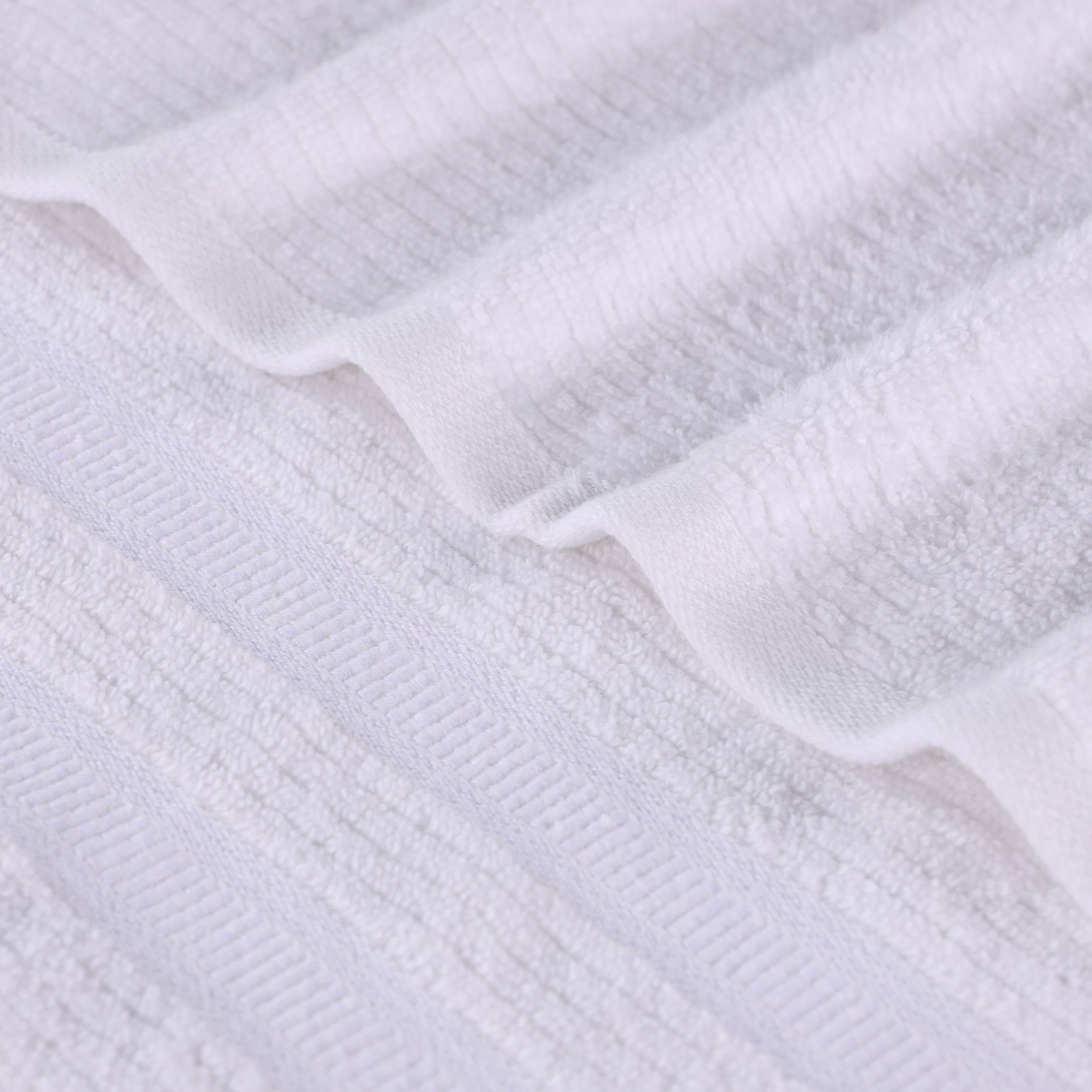 Superior Zero Twist Cotton Ribbed Geometric 6-Piece Towel Set, Ultra Soft Quick Dry, White