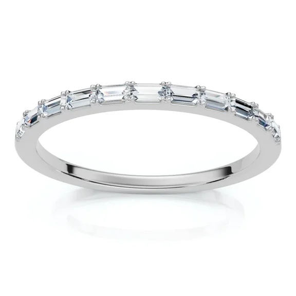 Baguette Cut Diamond Wedding Ring, Stackable Women's Wedding Ring, Half Eternity Anniversary Ring, 2.2 Ct Simulated Round Cut Diamond, 925 Sterling Silver