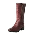 thumbnail image 2 of YOUSNH Mode Décontractée Boucle Fermeture Éclair Bottes Mi-Hautes Talon Épais Double Bottes pour Femmes Chaussures Femme Vin 8.5, 2 of 4