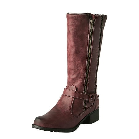 

nsendm Wide Calf Winter Boots for Women plus Size Boots Thick Zipper Women s Buckle Heel Tan Boots Women Mid Calf Shoes 9.5