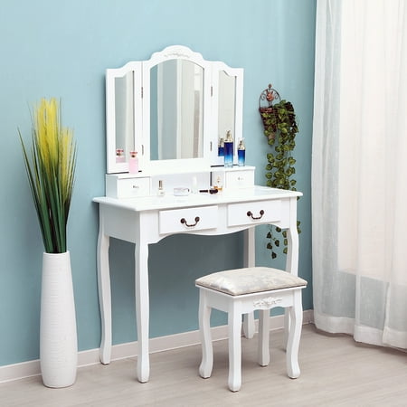 Zimtown Tri-folding Set Makeup Table Mirror Vanity Dresser ...