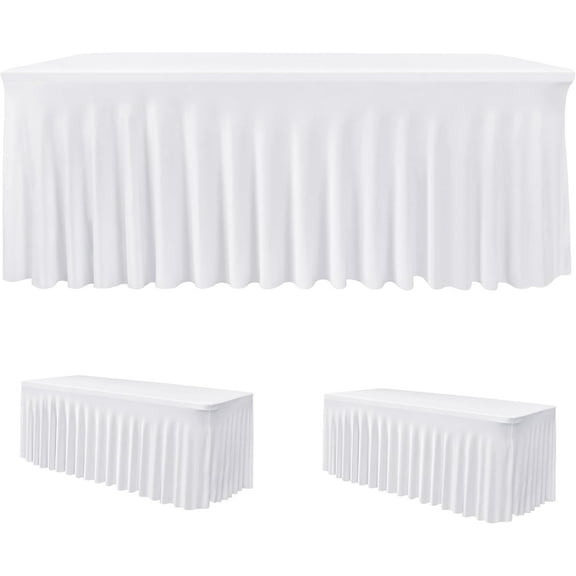 White Spandex Table Covers 6 Foot, Fitted Stretch Table Skirts 30x72 Inch, Wrinkle-Free Floor Length Polyester Tablecloths for Weddings Parties Banquets Events,2 Pack