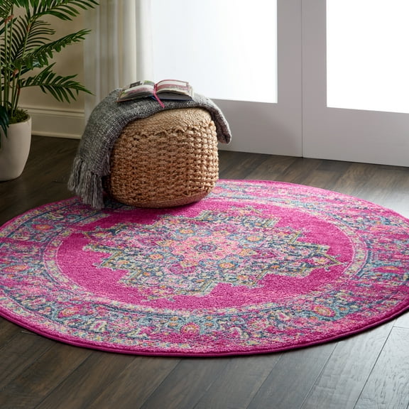 Nourison Passion Persian Fuchsia 5'3" x ROUND Area Rug, (5 Round)