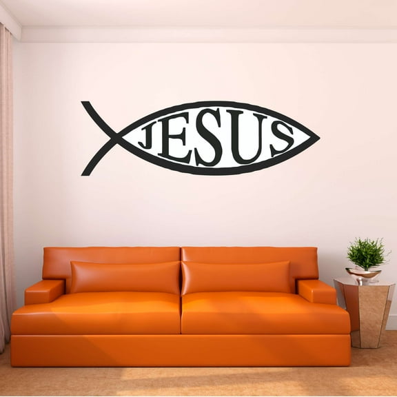 Family JESUS Motivational Quote Wall Decal Decoration Jesus Fish Symbol Vinyl Wall Art Decal Lasts Years and Easily Removable - Size: 20 In(W) x 6 In(H)