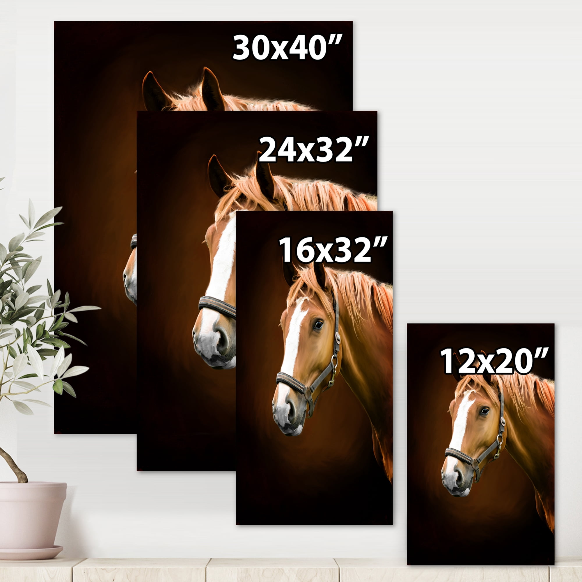 Designart ' Brown Horse With White Nose Portrait ' Farmhouse Canvas Wall Art Print