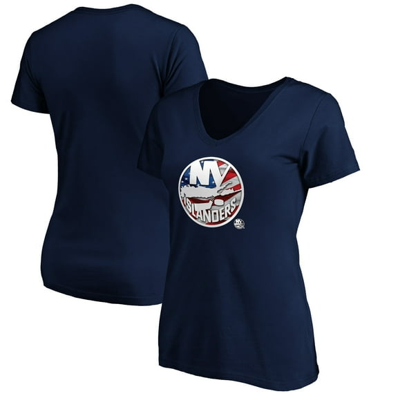 Women's Navy New York Islanders Banner Wave Logo V-Neck T-Shirt T-Shirt