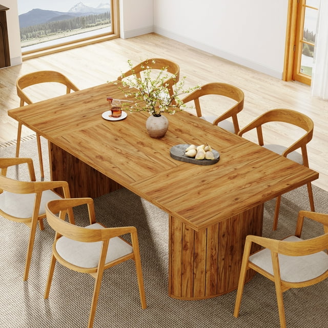 Tribesigns 78.7" Extra Long Dining Table for 6-8 People, Large Farmhouse Kitchen Table with Wooden Tabletop, Rustic Style Rectangular Dinner Table for Dining Room, Kitchen, Living Room, Brown