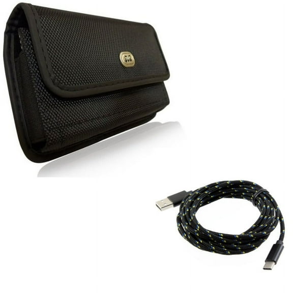 Holster Rugged Case Belt Clip w Charger Cord Type-C 10ft USB Cable Y1D for Acer Liquid Jade Primo - Alcatel Idol 4S - ASUS ROG Phone, ZenFone AR 6 4 Pro - Blackberry Motion - BLU G9