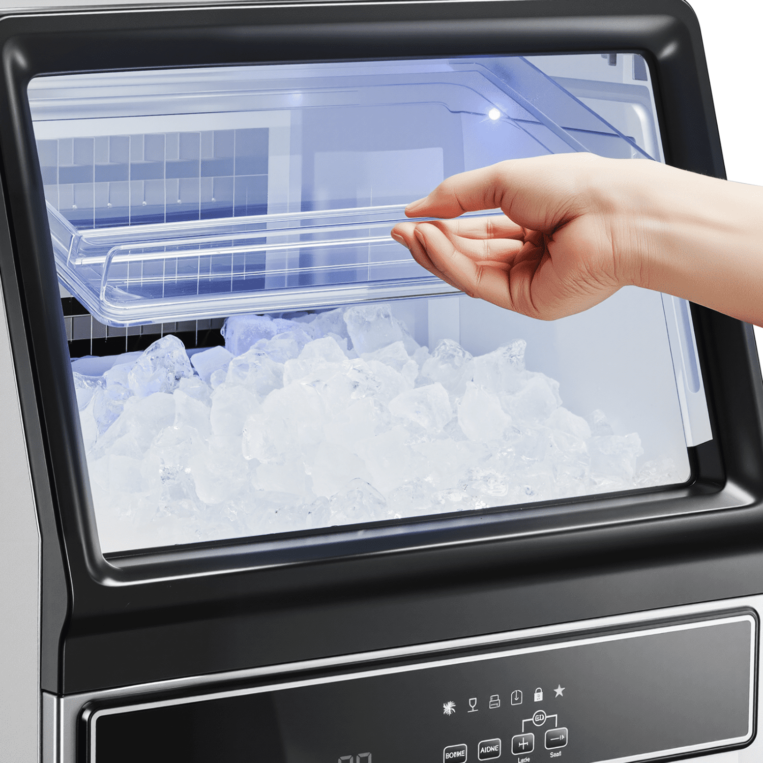 Urday Commercial Ice Maker Machine, 130 lbs/24h High Yield with 33 lbs Storage, 45 Clear Cubes per Cycle, Stainless Steel Under Counter & Freestanding Ice Machine for Home, Bar, Cafe, Restaurant