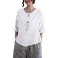 thumbnail image 3 of Camisetas de Algodón para Mujeres de Ajuste Suelto, Cuello en V Algodón Y Lino, Casual Suelto Camisa de Manga Corta, 3 of 7