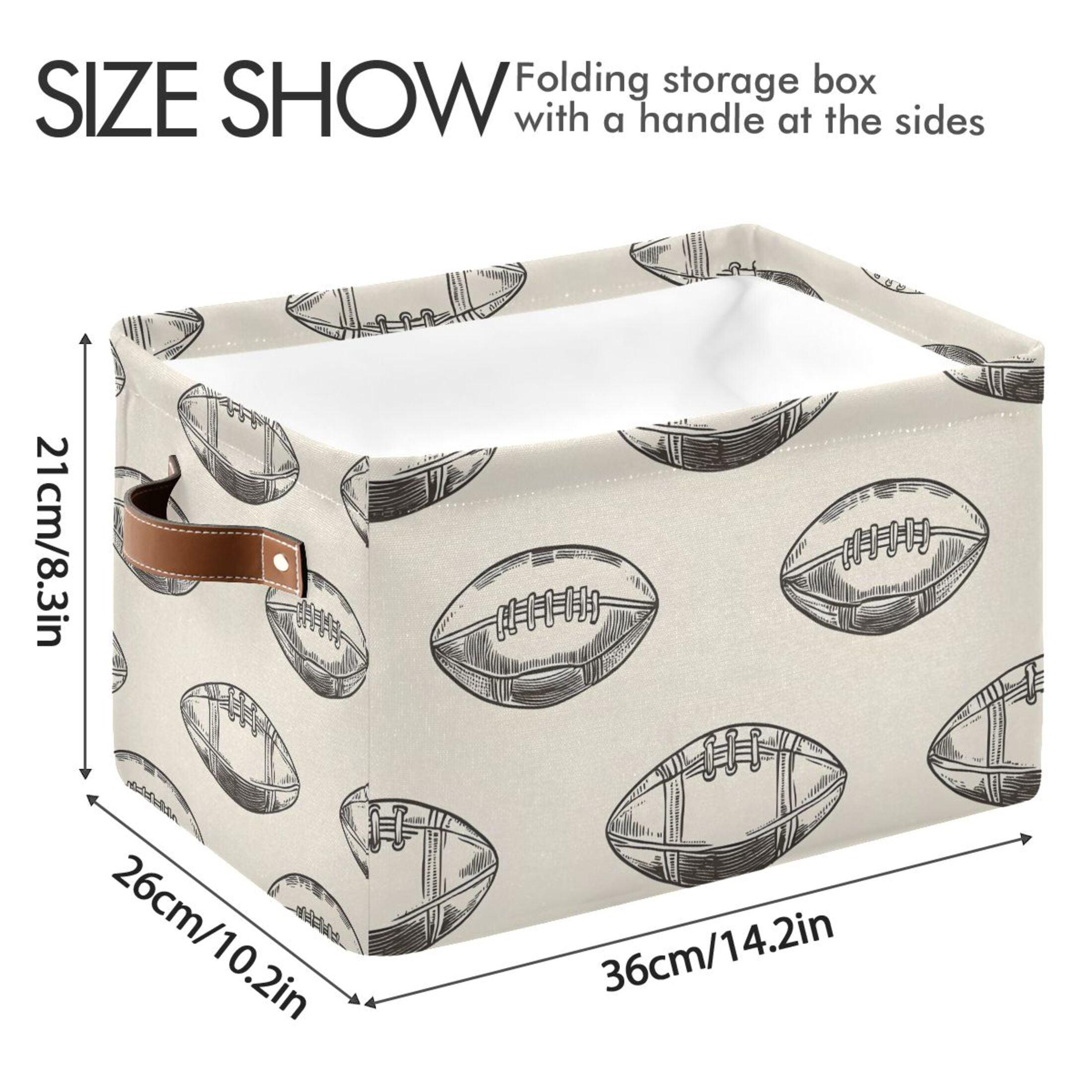 Ryvnso Football Retro Rugby Storage Basket Large Bin Foldable Boxes Toys Organizer 14.2x10.2x8.3in 2 PCs