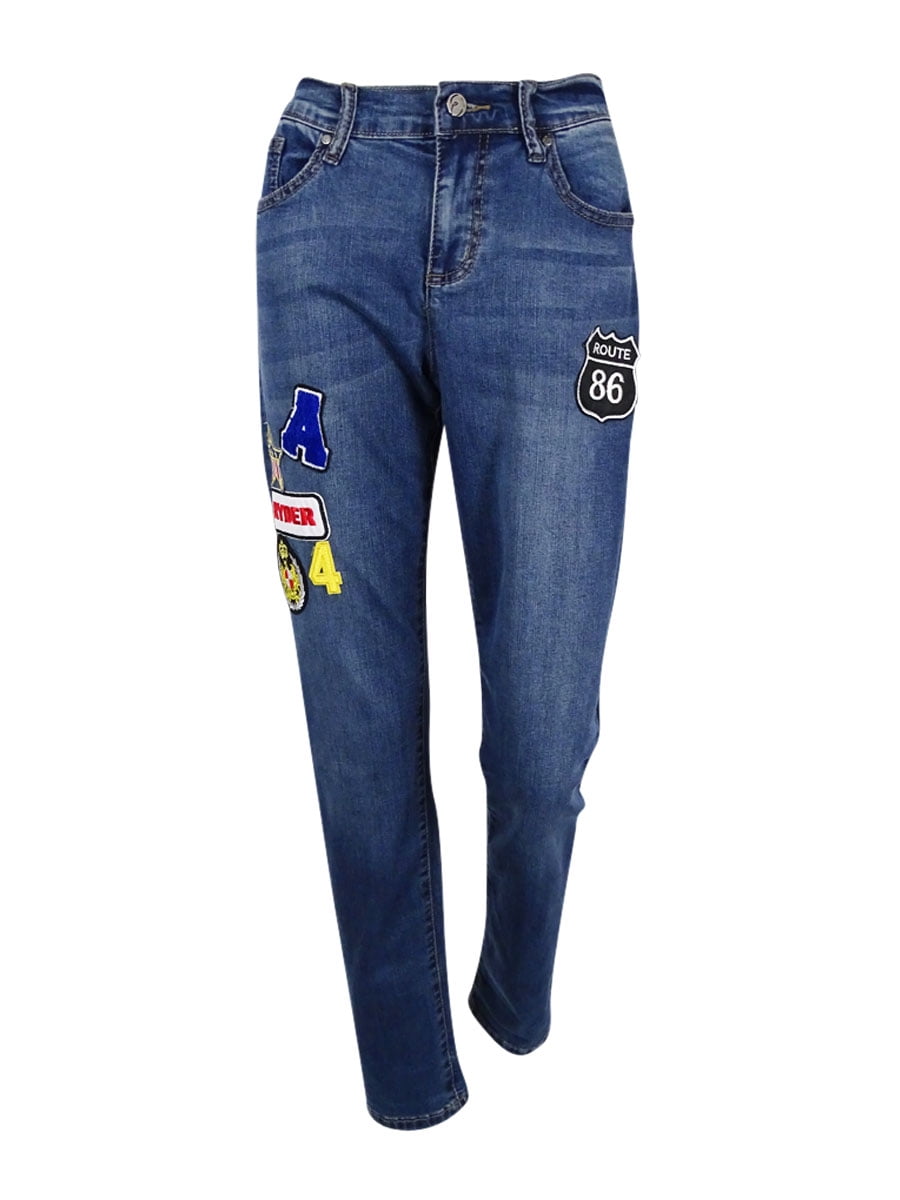 Earl Jean Earl Jean Womens Patched Boyfriend Fit Jeans