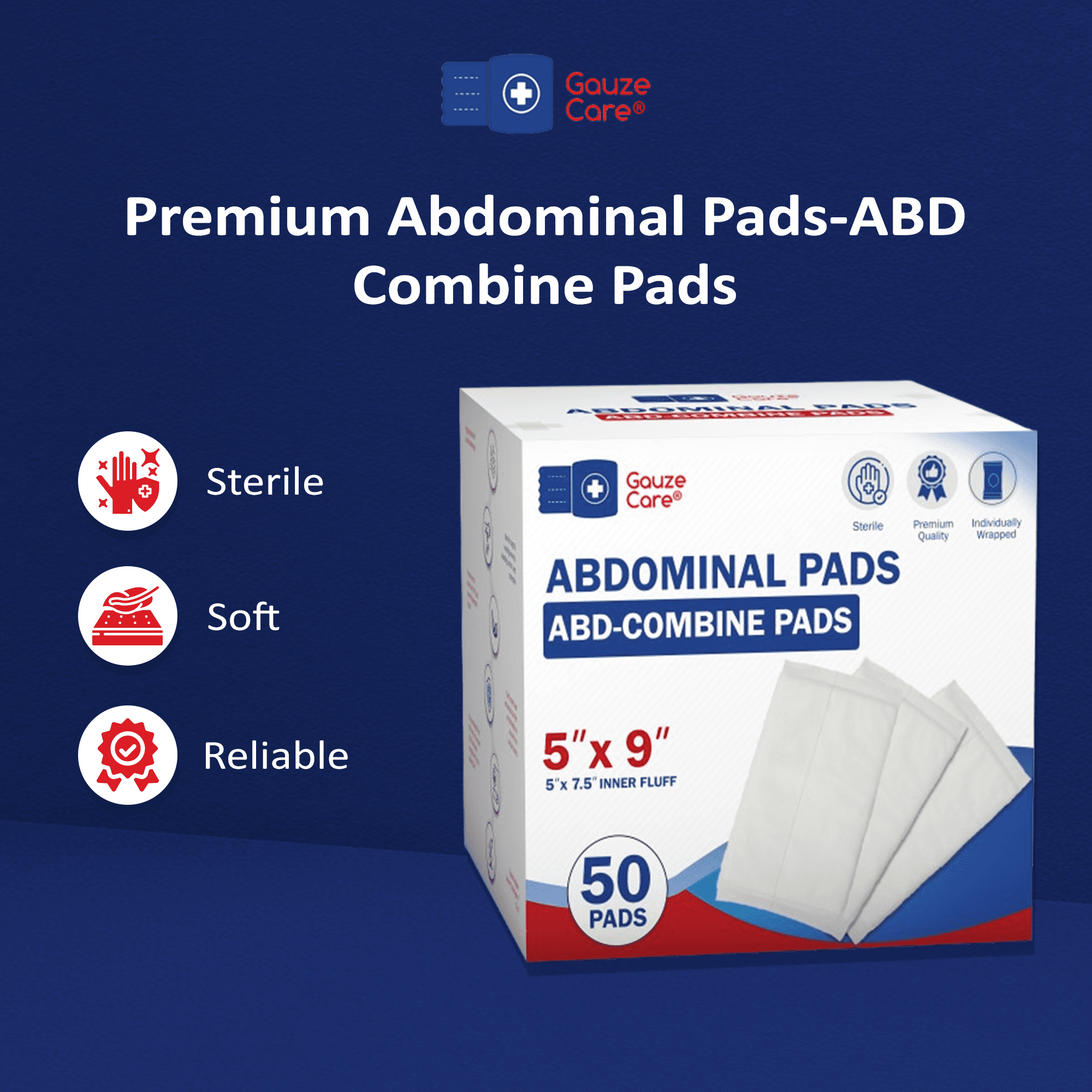 Gauze Care Abdominal Pads, 50 Count, 5
