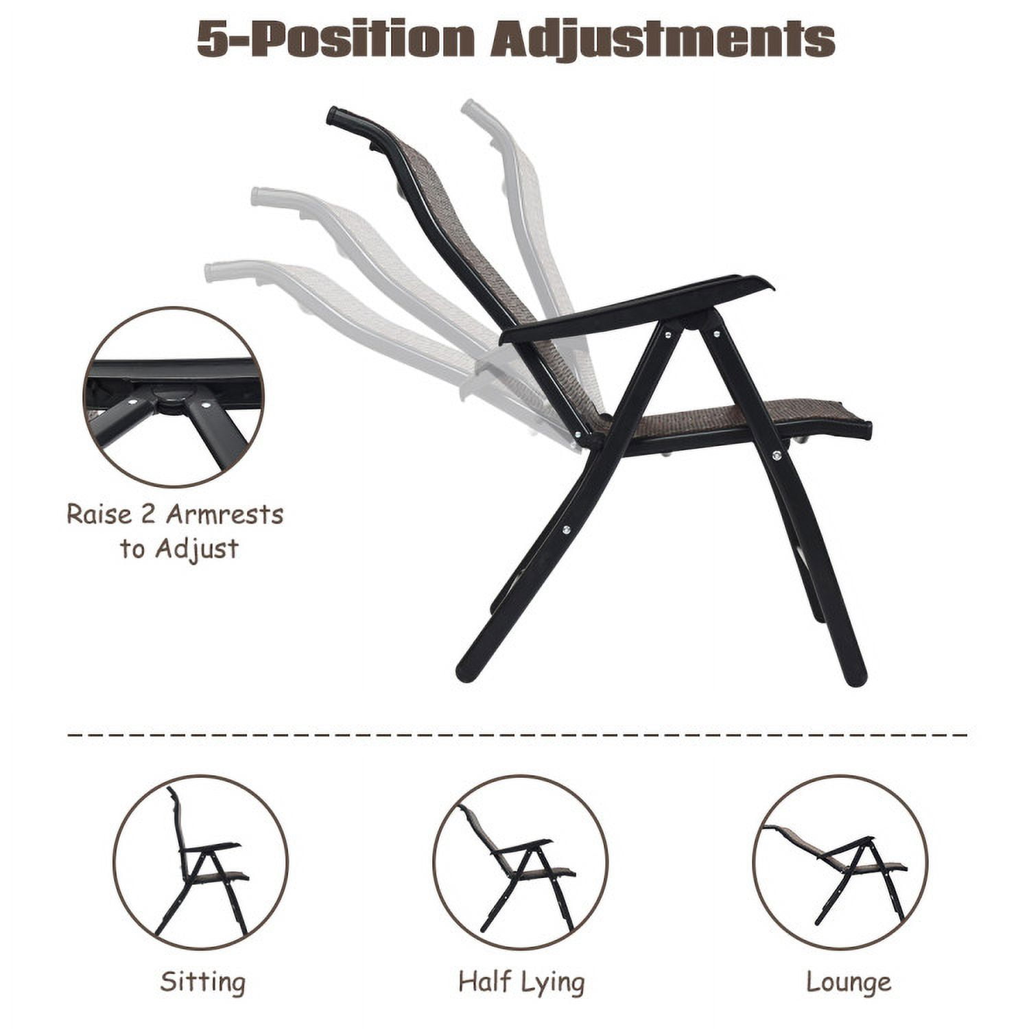 Aimee Lii 2 Pieces Patio Rattan Folding Reclining Chair, Outdoor Deck Furniture