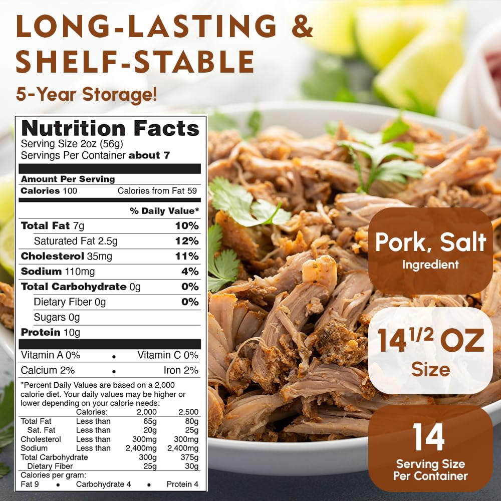 Werling & Sons Canned Pork 14.5 Oz – Fully Cooked, Heat & Serve | Premium Shelf-Stable Canned Meat | 5-Year Shelf Life | Ideal for Emergency, Survival, Camping & Quick Meals | Pack of 6 | Made in USA