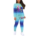 thumbnail image 2 of Genuiskids Women Sports Tracksuit Long Sleeve Tops Pants Lips Print Tie Dye Outfit Running Yoga Bodycon Jogger 2pcs Homewear Clothes Set, 2 of 5
