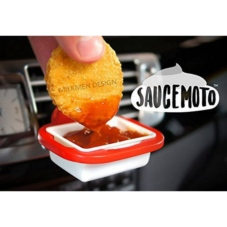 Saucemoto Dip Clip  An in-car sauce holder for ketchup and dipping sauces.  As seen on Shark Tank (4 Pack, Red) 