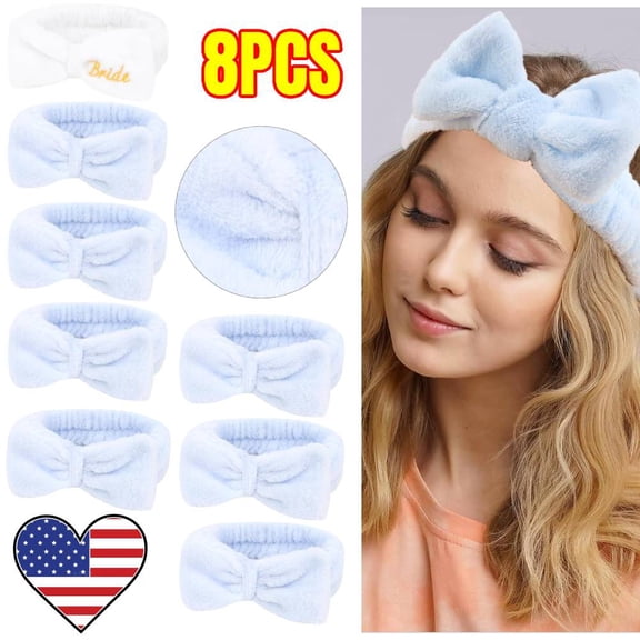 8 Pcs Headbands - Fuzzy Terry Cloth Face Wash Headbands for Women's Makeup & Skin Care