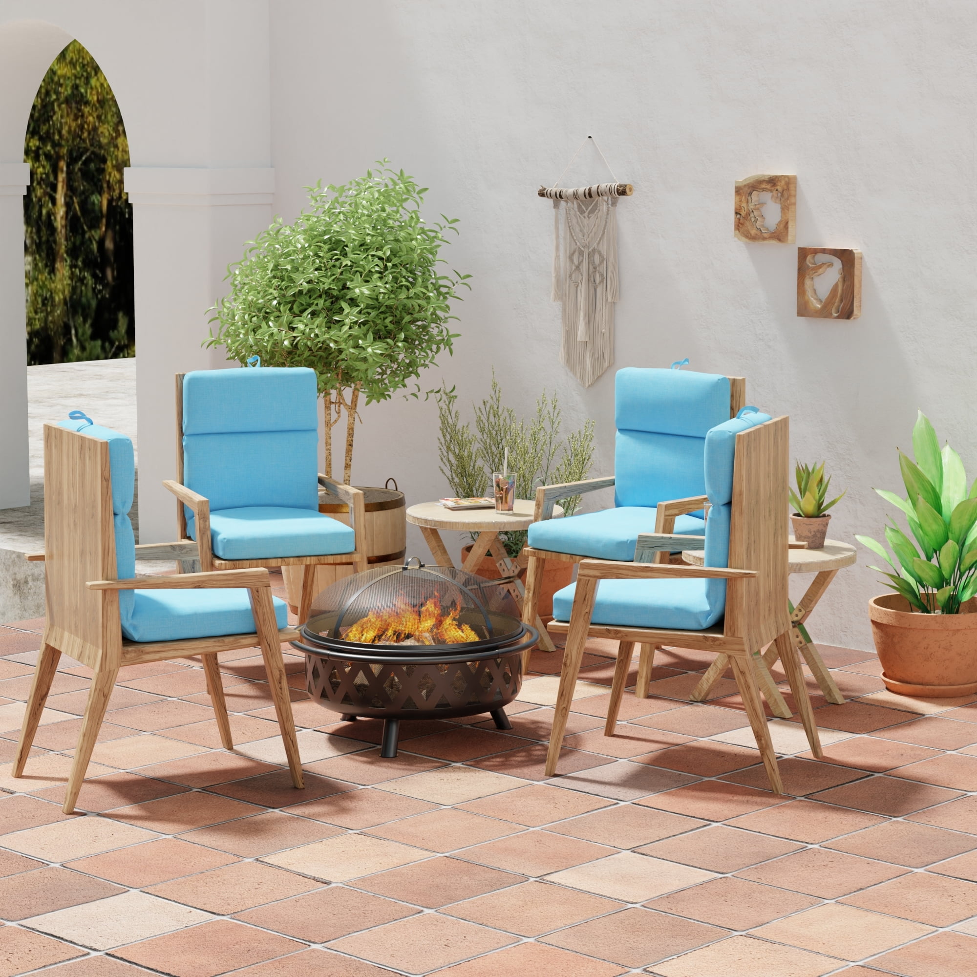 Jordan Manufacturing 44" x 22" Celosia Ice Blue Crosshatch Rectangular Outdoor Chair Cushion with Ties and Hanger Loop