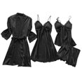 thumbnail image 2 of Women's Sexy 4-Piece Set - Suspender With Chest Pad Bathrobe & Nightgown, Black, L, 2 of 5