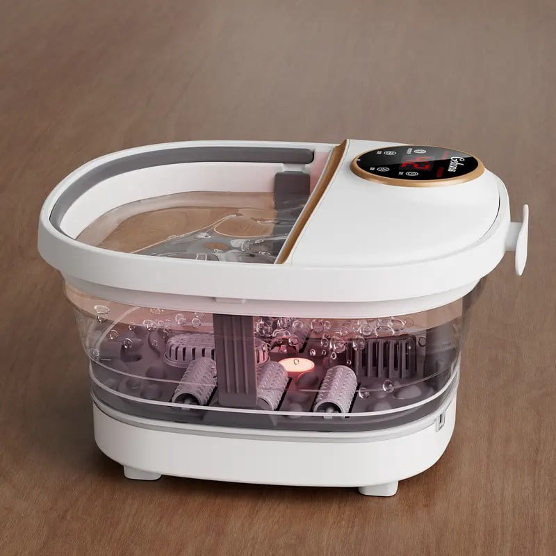 Gehona Black Foldable Heated Foot Spa, Foot Massager with Temperature Control, Bubble Function, Red Light, and Timer.