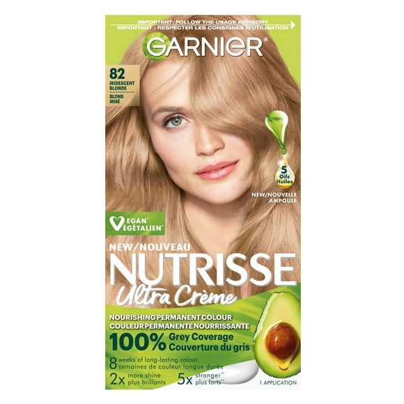 Garnier Nutrisse Ultra Crème Permanent Hair Dye, 100% Grey Coverage, Natural Hair Colour with Avocado Oil, 1 Application